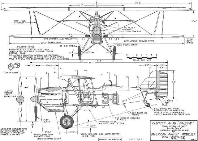 Curtiss A-3B Falcon Plans from March 1968 American Aircraft Modeler - Airplanes and Rockets