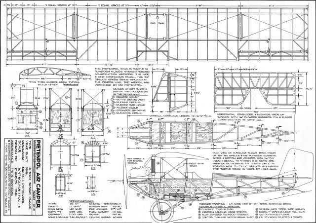 Pietenpol Air Camper Plans from August 1969 American Aircraft Modeler - Airplanes and Rockets