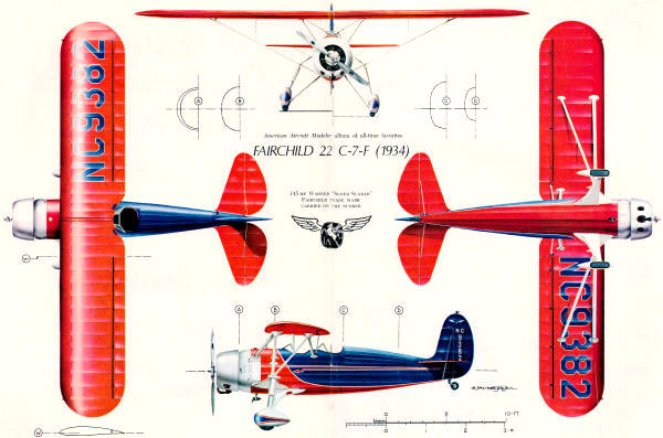 Fairchild 22 C-7-F (1934) 4-View - Airplanes and Rockets