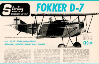 Sterling Models Fokker D-7 Advertisement, August 1968 AAM - Airplanes and Rockets