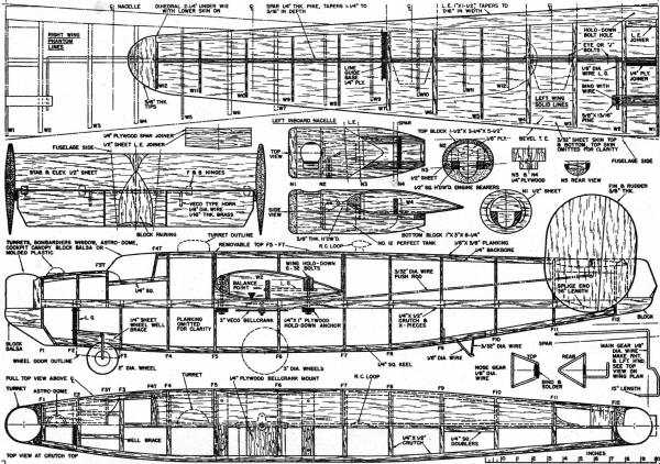 Consolidated B-24 Bomber Control Line Model Plans - Main Frame - Airplanes and Rockets