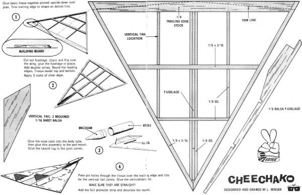 Cheechako Rocket-Powered Glider Plans (February 1972 American Aircraft Modeler) - Airplanes and Rockets