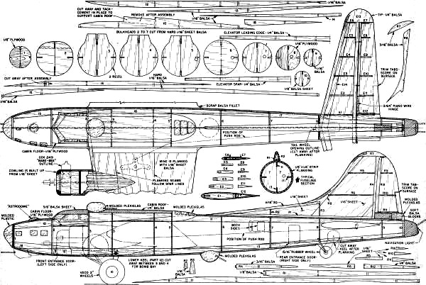 Retracting Gear B-17 Control Liner Plans: Fuselage - Airplanes and Rockets