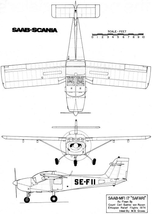 Saab MFI-15 / MFI-17 3-View Drawing - Airplanes and Rockets