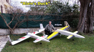 Alain with giant size turbine and 4-cycle powered versions of "Alain's Duck" - Airplanes and Rockets