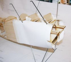 Peter Rake Sopwith Camel for control line showing using paper templates for determining side fuselage sheeting outline (right side) - Airplanes and Rockets