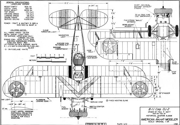 3-View Drawing of the Berliner-Joyce OJ-2 Biplane (page 1) - Airplanes and Rockets