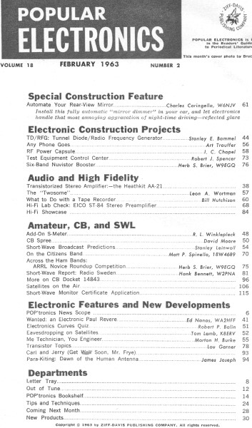 February 1963 Popular Electronics Table of Contents - Airplanes & Rockets