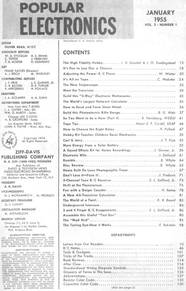 January 1955 Popular Electronics Table of Contents - Airplanes & Rockets