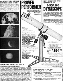 Criterion RV-6 Dynascope Telescope Adverisement - Airplanes and Rockets