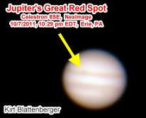 Jupiter's Great Red Spot, 10-7-2011, by Kirt Blattenberger - Airplanes and Rockets