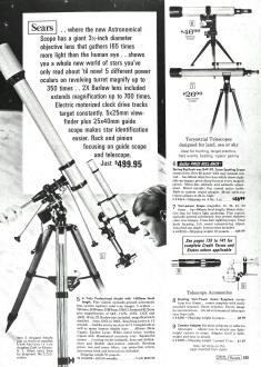 "Discoverer" Model  6345, 90 mm Equatorial Refractor Telescope in Fall/Winter 1970 Sears, Roebuck Catalog - Airplanes and Rockets