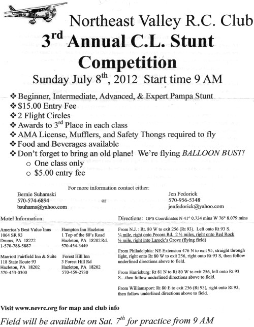 Northeast Valley R.C. Club 3rd Annual C.L. Stunt Competition, July 8, 2012 - Airplanes and Rockets