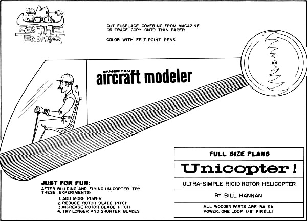 Unicopter Plans (Sheet #1) from May 1973 American Aircraft Modeler - Airplanes and Rockets