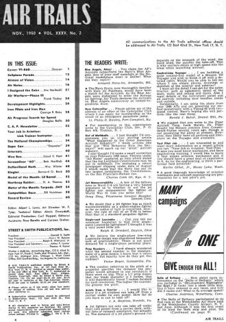 Table of Contents for November 1950 Air Trails - Airplanes and Rockets