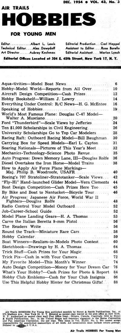 Table of Contents for December 1954 Air Trails - Airplanes and Rockets