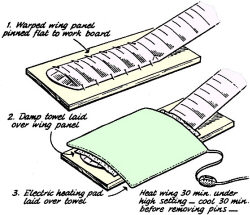 Damp towel and heating pad for straightening warped wings - Airplanes and Rockets