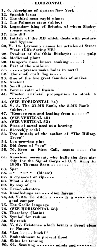 A Scouting Crossword Puzzle Across Clues (March 1940 Boys' Life Article) - Airplanes and Rockets