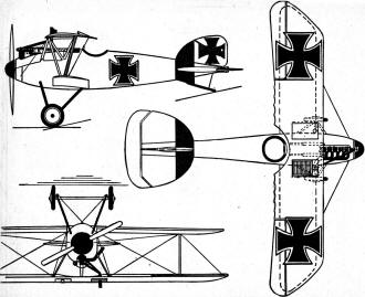 Albatros D.V Biplane Fighter Scale Drawing, February 1942 Flying Aces - Airplanes and Rockets