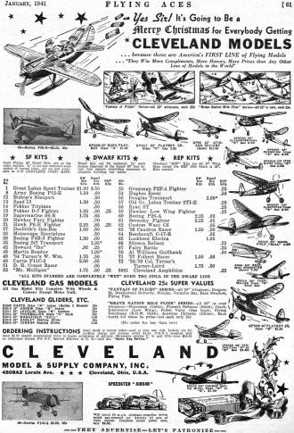 Cleveland Model & Supply Company Advertisement, January 1941 Flying Aces - Airplanes and Rockets