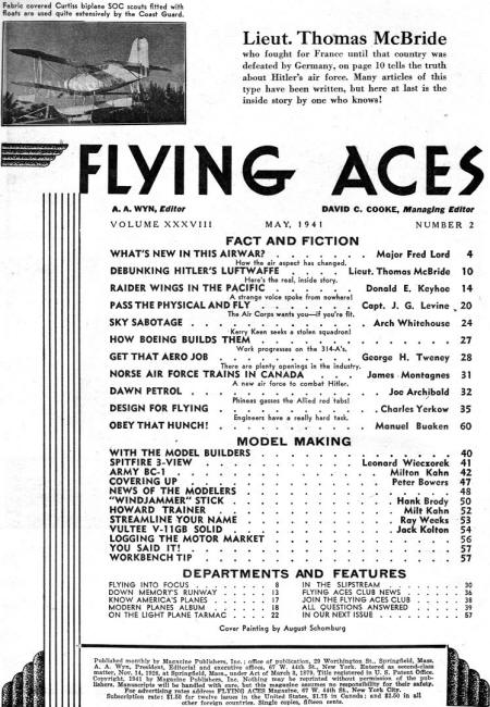 Table of Contents for May 1941 Flying Aces - Airplanes and Rockets