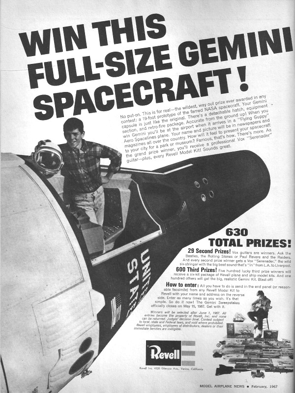 Revell ad for Gemini spacecraft contest - Airplanes and Rockets