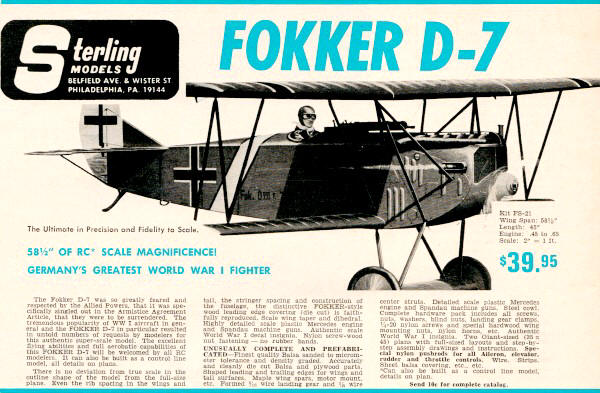 Sterling Models Fokker D-7 Advertisement, August-1968-AAM - Airplanes and Rockets