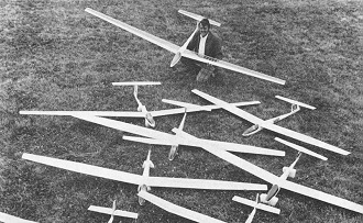 Soarcraft's Hugh Stock with just a few of the scale models - Airplanes and Rockets