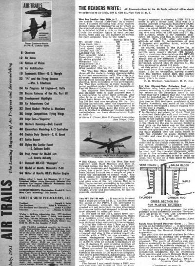 Table of Contents for July 1951 Air Trails - Airplanes and Rockets