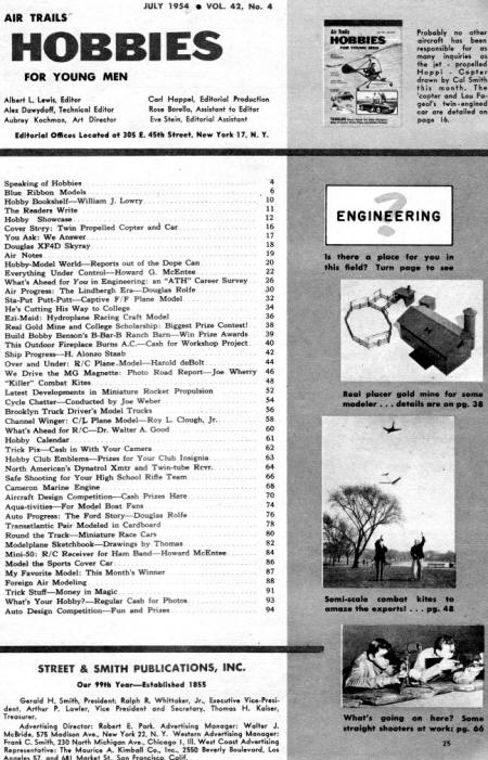 Table of Contents for July 1954 Air Trails - Airplanes and Rockets
