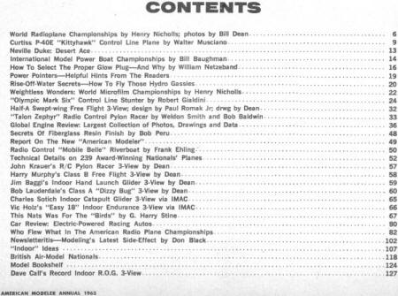 1963 American Modeler Annual Edition, Table of Contents - Airplanes and Rockets