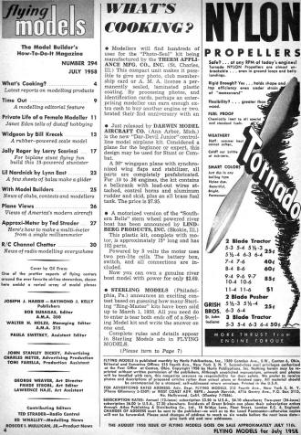 Table of Contents for July 1958 Flying Models News - Airplanes and Rockets