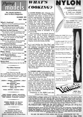 Table of Contents for May 1958 Flying Models - Airplanes and Rockets