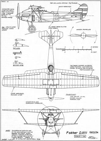 Fokker D.XIII 3-View (covered w/markings) - Airplanes and Rockets