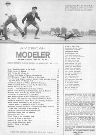 Table of Contents for January / February 1963 American Modeler - Airplanes and Rockets