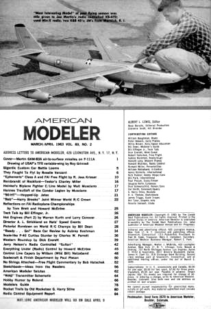 Table of Contents for March / April 1963 American Modeler - Airplanes and Rockets