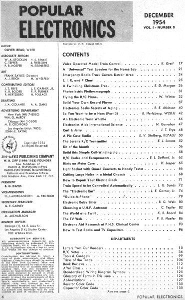 December 1954 Popular Electronics Table of Contents - Airplanes and Rockets