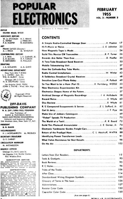 January 1955 Popular Electronics Table of Contents -  Airplanes and Rockets