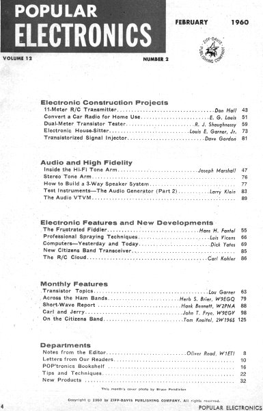 January 1960 Popular Electronics Table of Contents -  Airplanes and Rockets