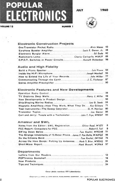 July 1960  Popular Electronics Table of Contents - Airplanes and Rockets