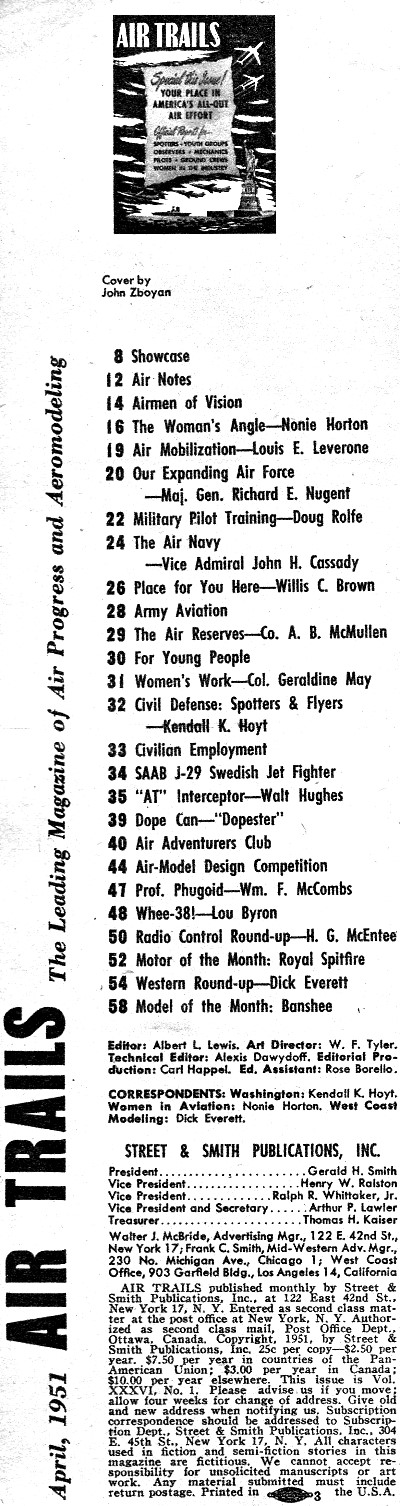 Table of Contents for April 1951 Air Trails - Airplanes and Rockets