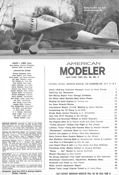 Table of Contents for May/June 1963 American Modeler - Airplanes and Rockets