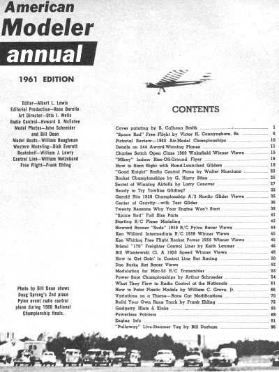 Table of Contents for Annual Edition 1961 American Modeler - Airplanes and Rockets