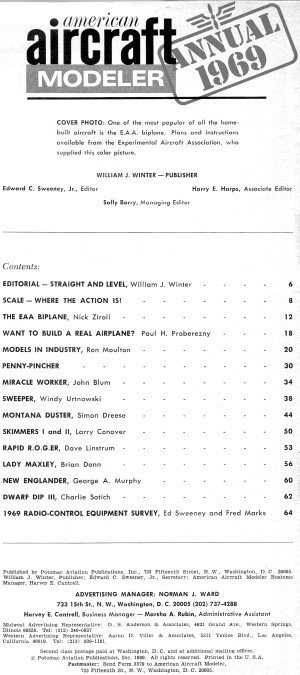 Table of Contents for Annual Edition 1969 American Aircraft Modeler