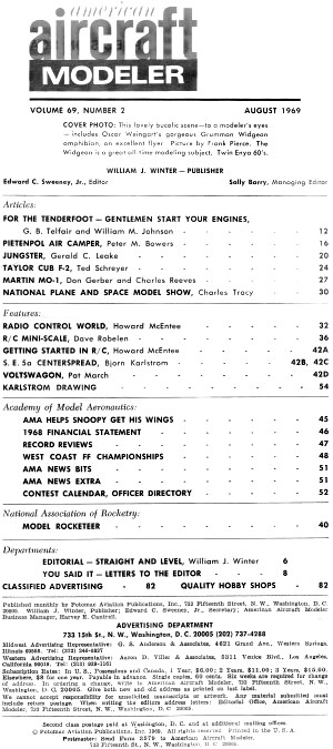 Table of Contents for August 1969 American Aircraft Modeler - Airplanes and Rockets
