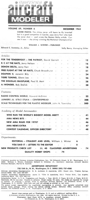 Table of Contents for December 1969 American Aircraft Modeler - Airplanes and Rockets