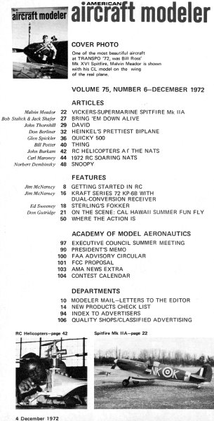 Table of Contents for December 1972 American Aircraft Modeler - Airplanes and Rockets