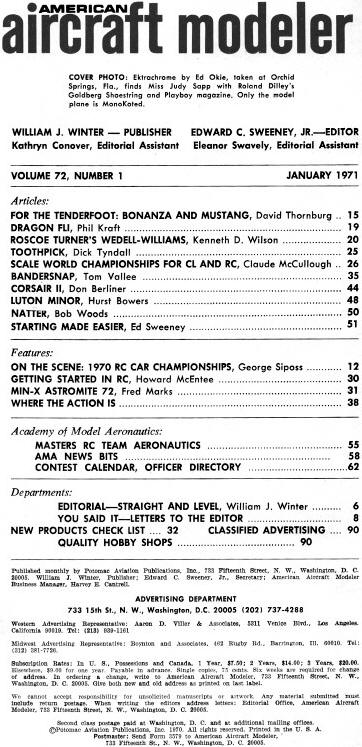 Table of Contents for January 1971 American Aircraft Modeler - Airplanes and Rockets