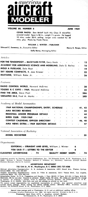 Table of Contents for June 1969 American Aircraft Modeler