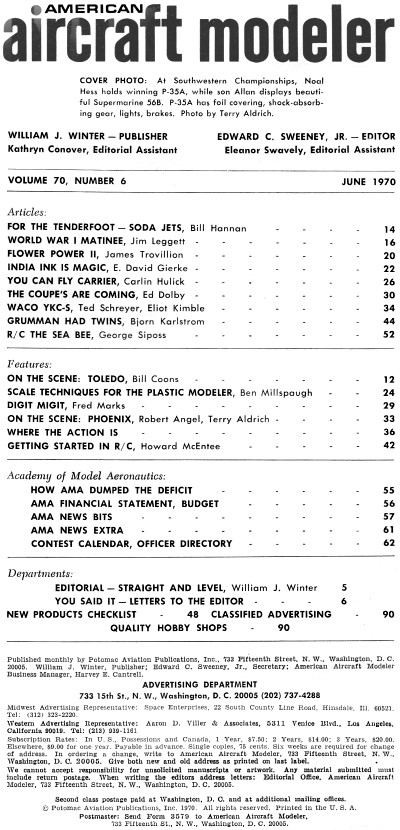 Table of Contents for June 1970 American Aircraft Modeler - Airplanes and Rockets